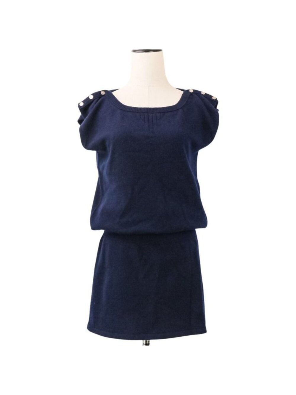 Chanel CC Logo Button Cashmere Sleeveless Mini Knit Dress 36 Navy Pre Owned